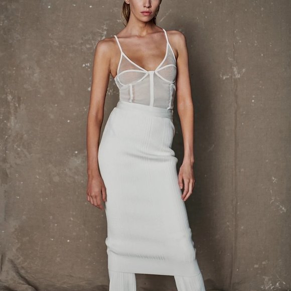 HARVE LEGER RIBBED-KNIT MIDI SKIRT